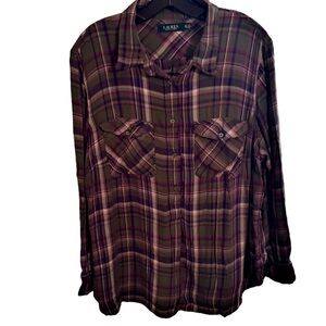 Ralph Lauren Womens Plus Size 2X Plaid Collared Pullover Shirt Multicolor